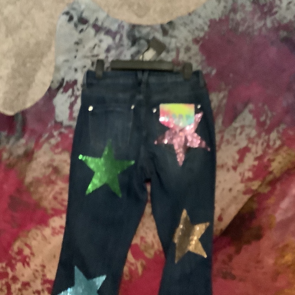Star Patterned Jeans with Multicolor Rhinestones - Picture 3 of 4